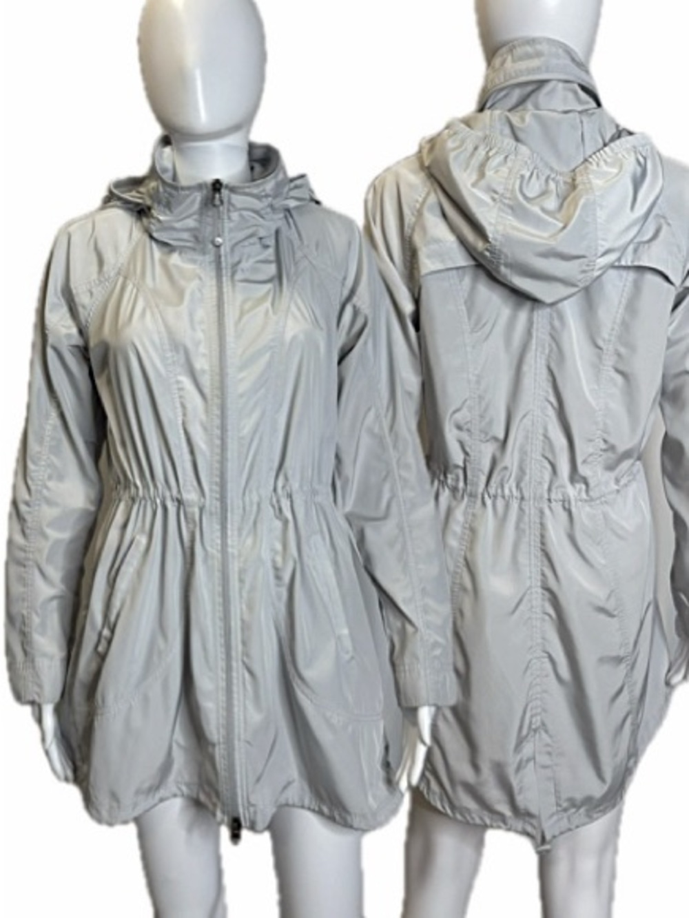 Athleta Drippity Anorak Rain Jacket Size XS Light Grey Stowaway Hood Windbreaker